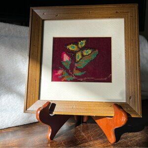 Vintage Framed Butterfly Embroidery Fabric Crewel Art